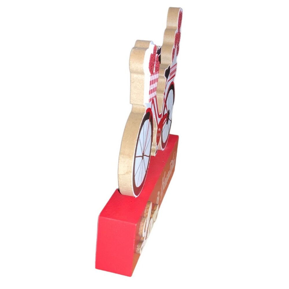 Red Bicycle Valentines Day Decorative Wooden Stand Love Is Beautiful - Picture 5 of 10